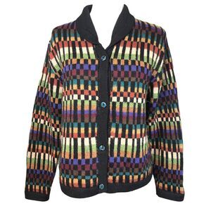 Designer Threads Sz XL Multicolor 100%‎ Alpaca Art-to-Wear Knit Sweater Cardigan